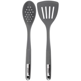 Oster Ridgecrest 2 Piece Silicone Kitchen Tool Slotted Spoon and Turner Set in Gray