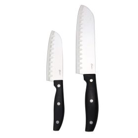 Oster Granger 2 Piece Stainless Steel Santoku Knife Set with Black Handles