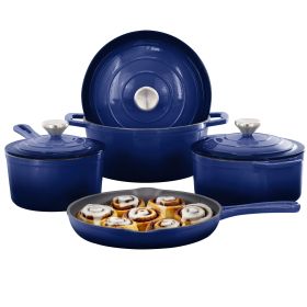 MegaChef 7 Piece Enameled Cast Iron Cookware Set in Blue