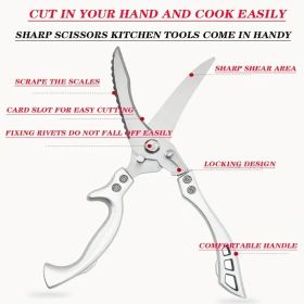 "2-Piece German Stainless Steel Kitchen Scissors Set - Industrial Strength for Meat Prep & Vegetable Chopping" (Material: 430 stainless  steel,aluminum handle)